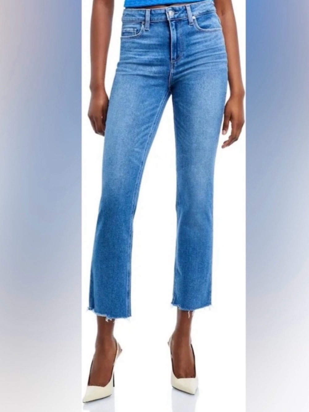 PAIGE Cindy High Rise Straight Leg Raw Hem Jeans Medium Wash Women's Size 28